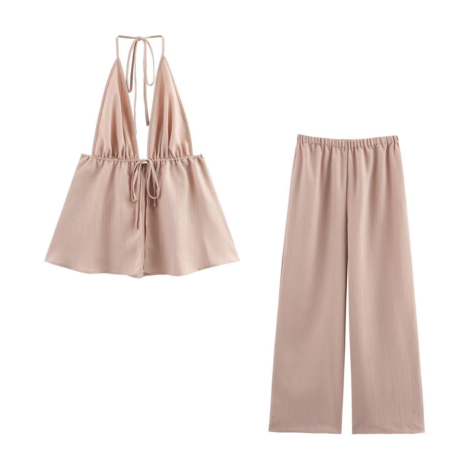 

Лето 2025 Женская мода в европейском и американском стиле: Повседневный отпускной сексуальный свободный костюм-двойка Medium