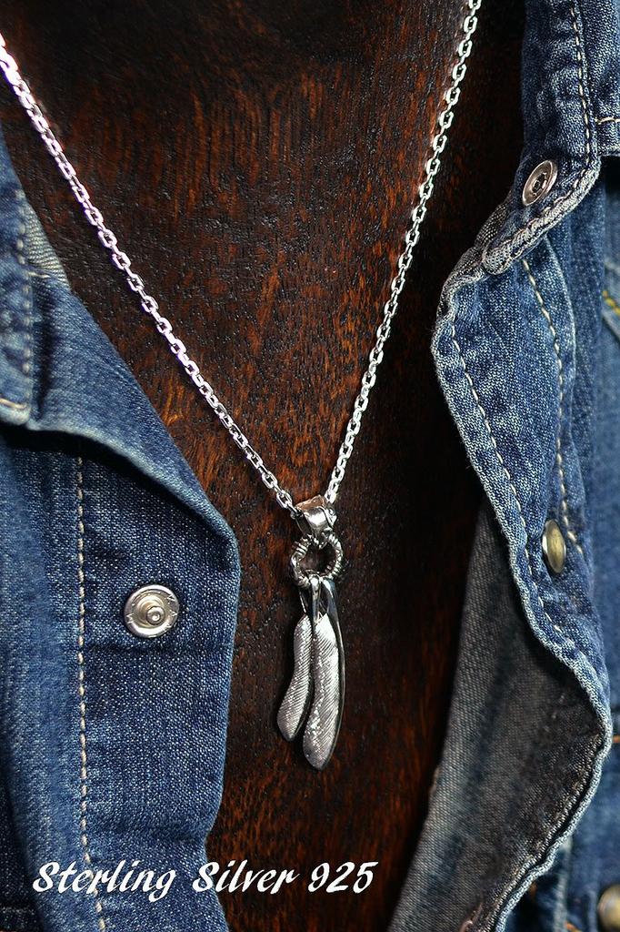 [STERLING SILVER 925] Feather Pendant for Men and Women with Chain AMTHBNE-001