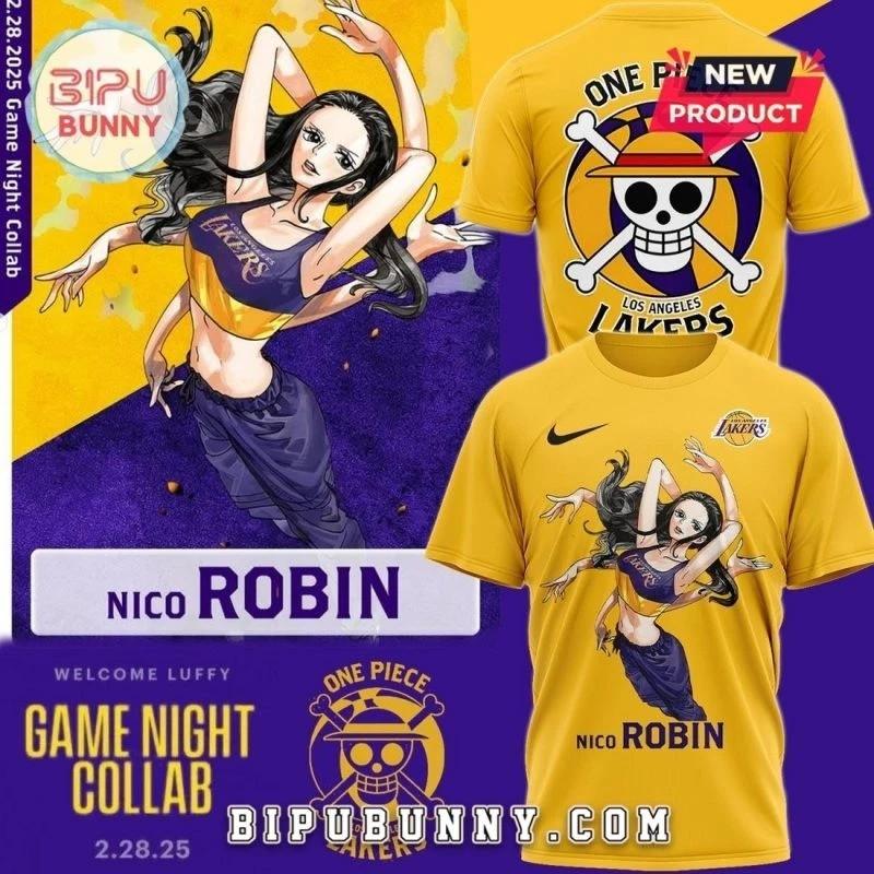 

One Piece Night Nico Robin X Los Angeles Laker NBA T-Shirt Size S-5XL XL