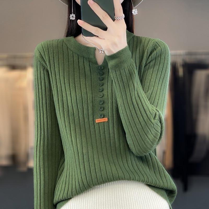 Women's Fall Bottom Shirt Long Sleeve Pullover Round Neck Knit Sweater