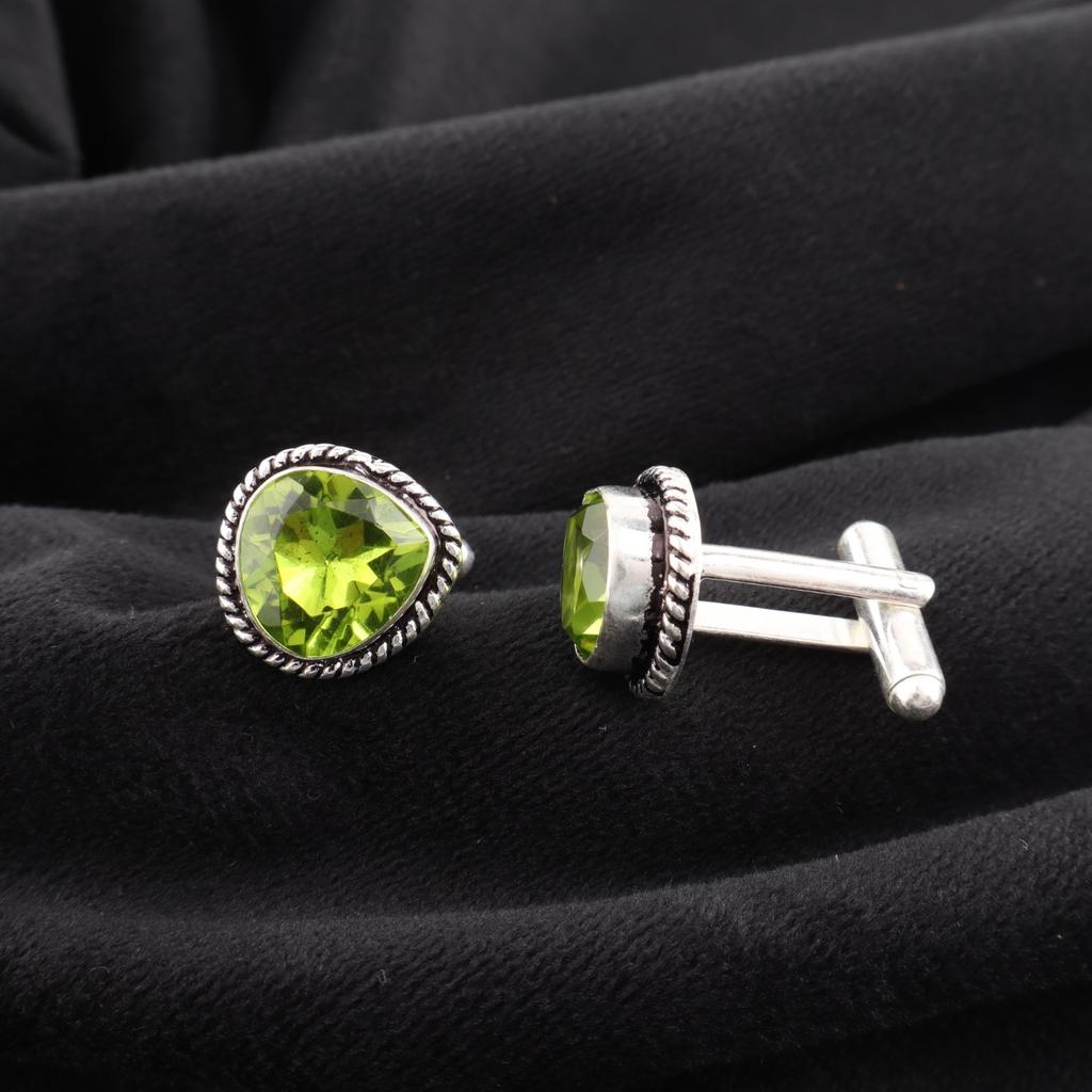 Peridot Gemstone 925 Sterling Silver Jewelry Handmade Cufflinks 0.62" For Gift CL-8-5