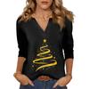 Women's Casual Fashionable Sexy Comfortable V-Neck Christmas Three-Quarter Sleeve Top