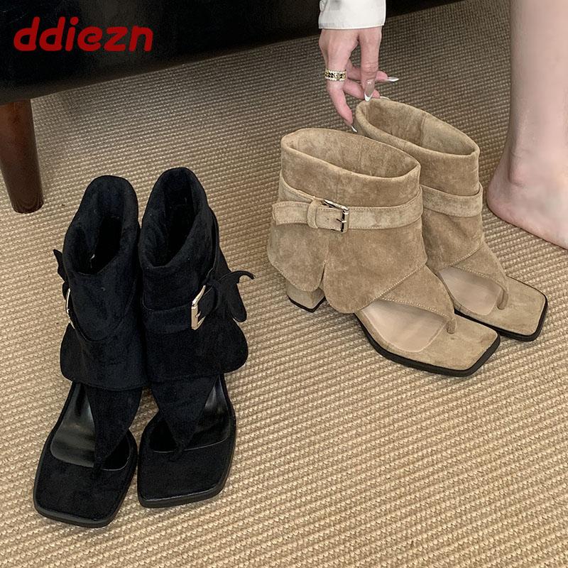 Mode Mode Zehenfrei Damenabsatz Sandalen Stiefel Weiblich Slipper Schuhe Flock Damen Absatzsandalen Stiefeletten Schuhe Flip-Flops