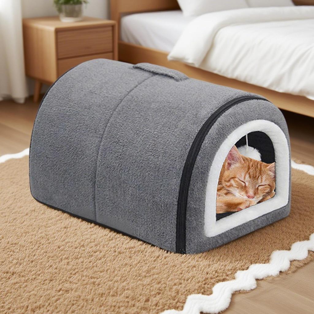 Covered Cat Bed Dog Bed With Roof Temp Adjustment Semi-Enclosed Removable Warm Nest For Medium Breed Kitten Puppy All Season