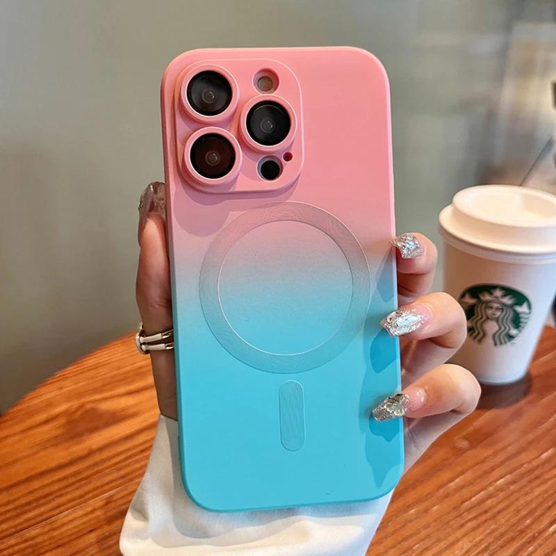 For Magsafe Gradient Silicone Multicolour Shockproof Case for iPhone 15 16 14 13 12 11 Pro Max 16 Plus Wireless Charging Cover