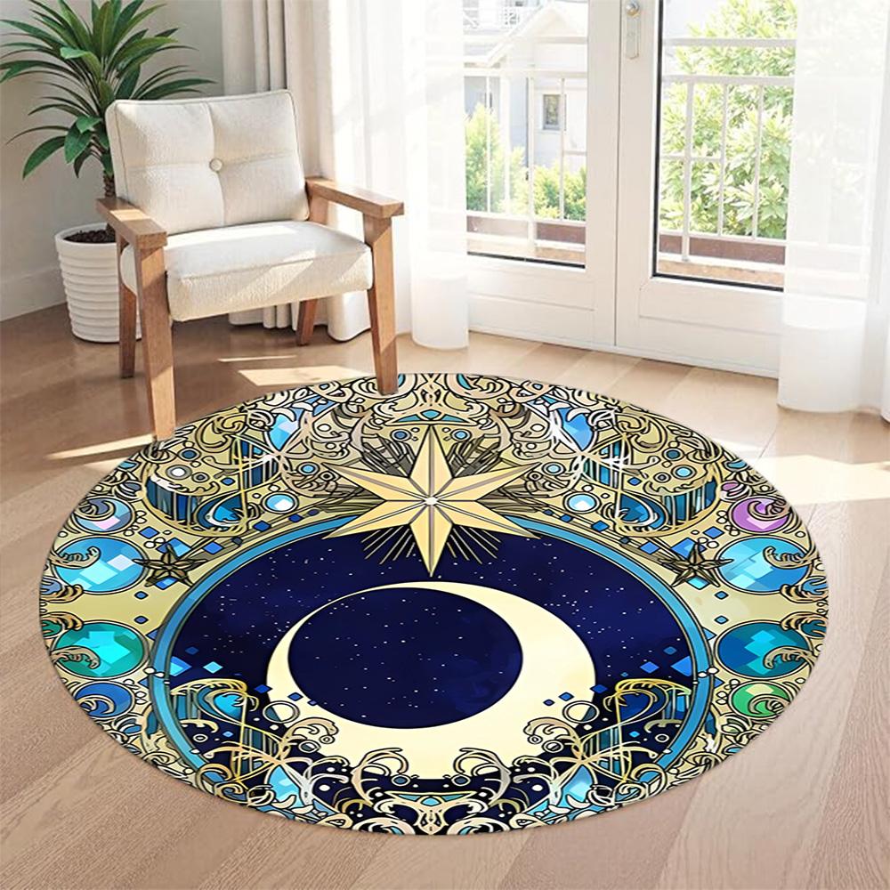 Stars Moon Round Floor Mat Design for Kitchen Decorate room Balcony Entryway Antislip Round Carpet Decorate Offices Birthday Christmas Gift