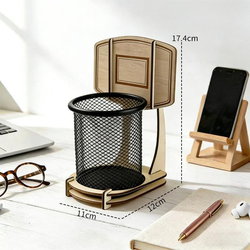 Creative Basketball Hoop Multi-functional Storage Tube, Suitable for Home Living Room ,Tabletop Wooden Assembly Storage Box