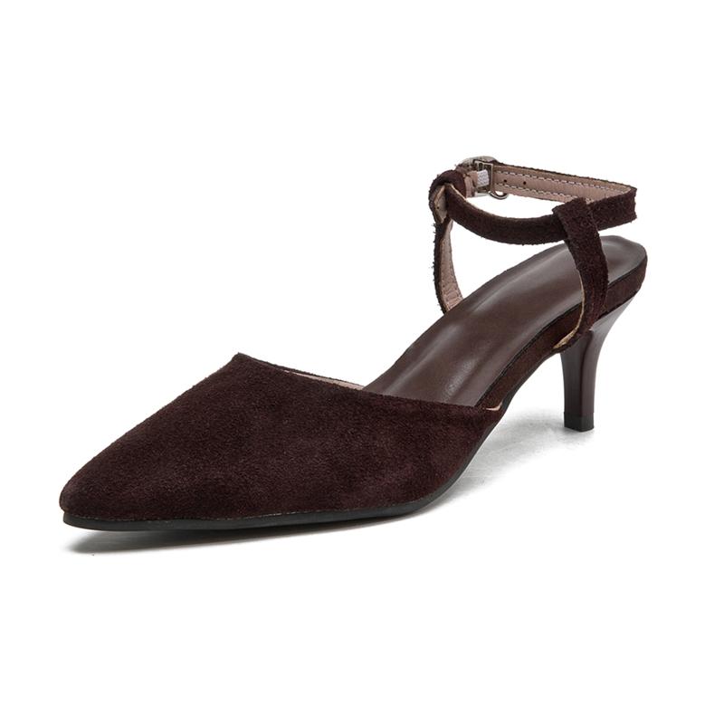 

Модные женские сандалии AIYUQI из натуральной кожи, летние женские сандалии на среднем каблуке из лошадиной кожи с леопардовым принтом, женские сандалии большого размера с острым носком 43 коричневый