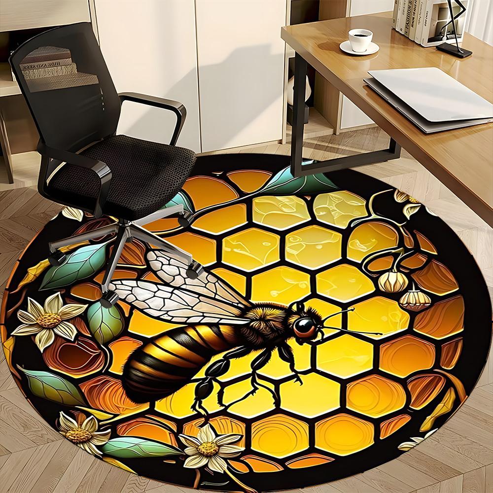 1pc Bee Honeycomb Office Round Area Rug, Under Office Chairs Bedroom Living Room Home Decor, Room Deco