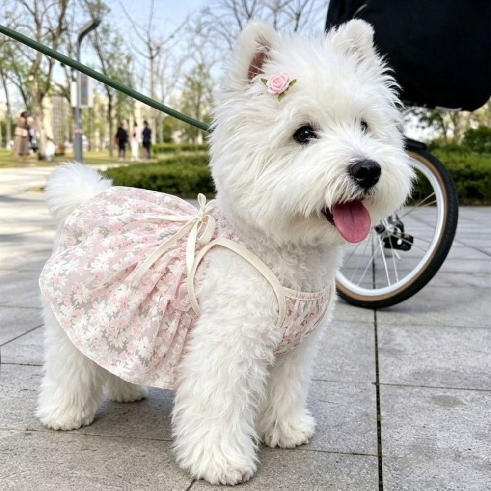 Floral Print Dog Dress Lightweight Dog Skirt New Pet Princess Dress  Puppies