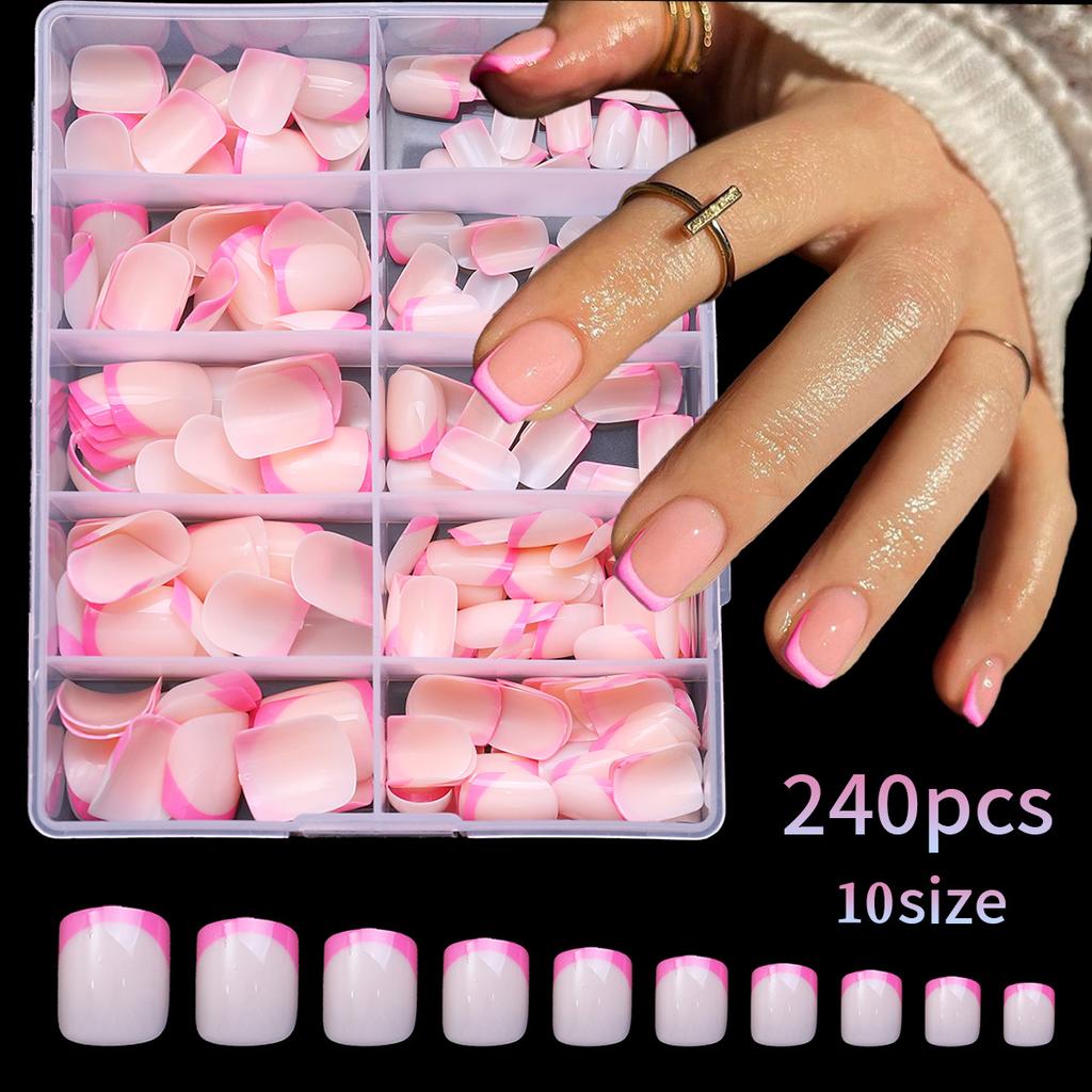 240 Piece Boxed French Minimalist Rose Red Detachable Fake Nail Patch Short Wearable Nail Product
