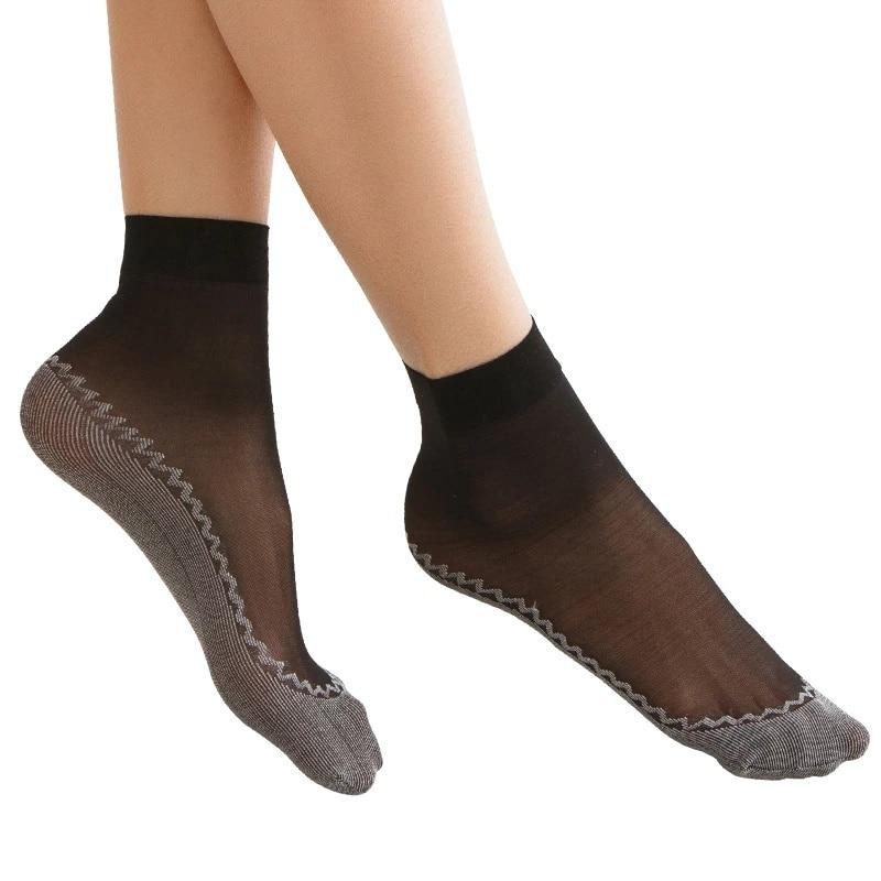 5/10 Pairs Spring Summer Women Soft Socks Thin Silk Socks Non-Slip Bottom Splice Fashion Transparent Ladies Breathable Sock