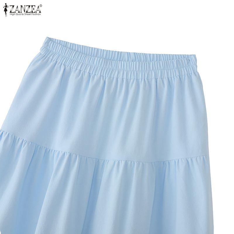 ZANZEA Damen Casual Elastische Taille Sommer Lockere Lange Röcke
