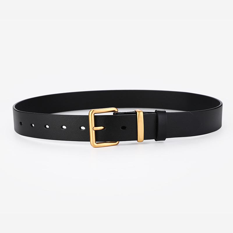 

Minimalist Leather Belt For Women And Men With Pin Buckle And Vintage Style For Casual Jeans Wearing Gold Black,105cm