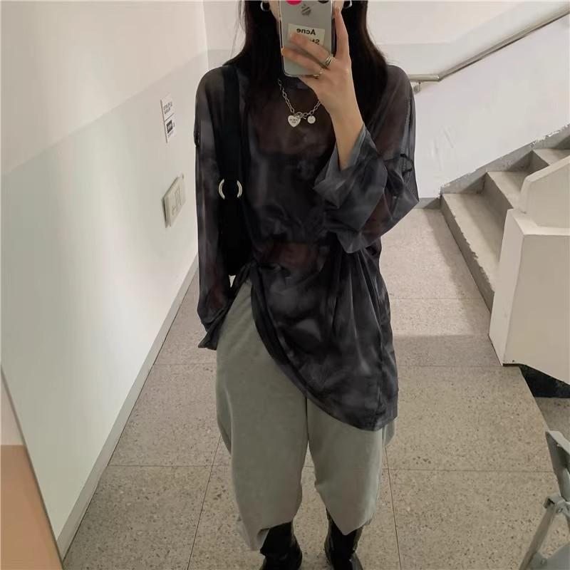 T-shirt Women Tie Dye Long Sleeve Ladies Spring Loose High Street Stylish Thin Leisure Minimalist Harajuku Ins Comfortable Chic