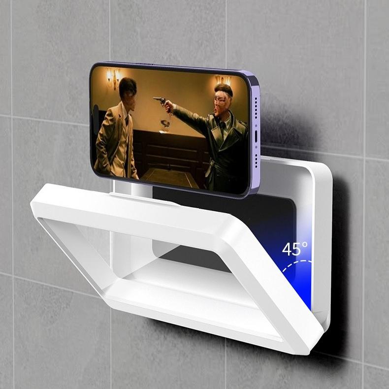 Waterproof Phone Storage Box In Bathroom Foldable Rotatable Adjustable for Showering Watchi TV No Need for Punching Storage Rack