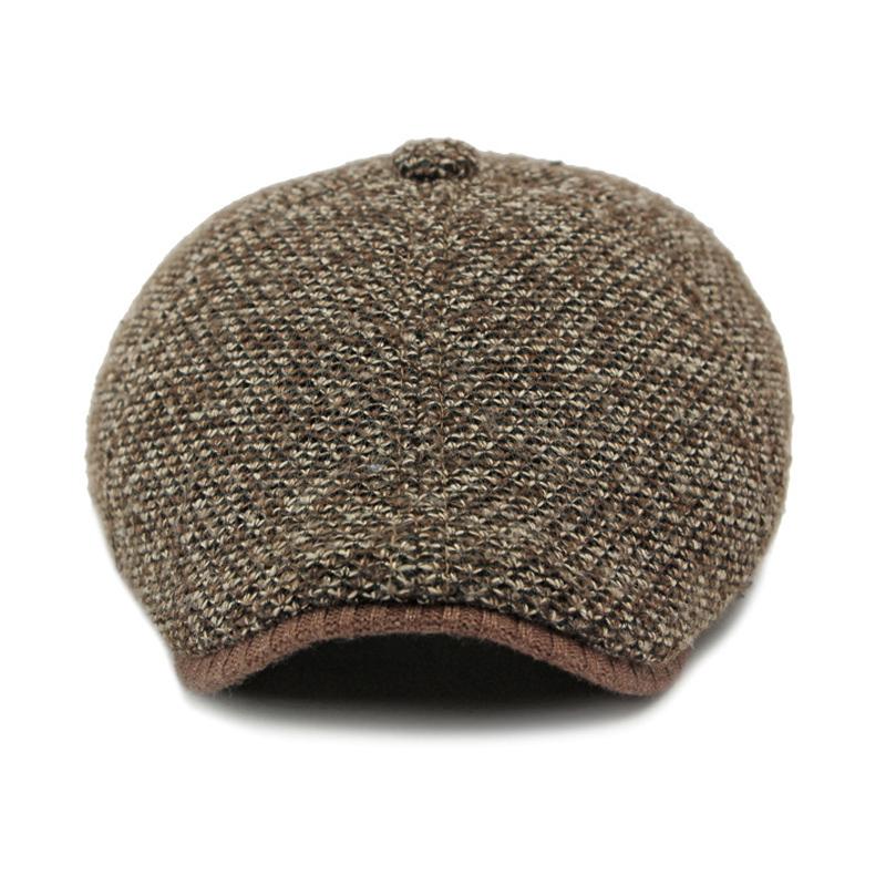 Wollmütze für Herren im mittleren und älteren Alter, Herbst- und Wintermütze, dicke warme Baskenmütze aus Samt, Ohrenschutz, Schirmmütze