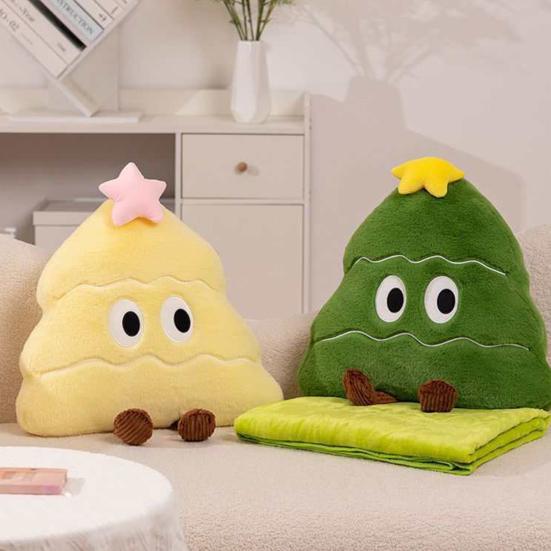 Christmas Tree Plush Pillow Blanket Cartoon Tree Shape Throw Pillow Stuffed Plushie Hugging Cushion Sofa Bedroom Living Room Decoration