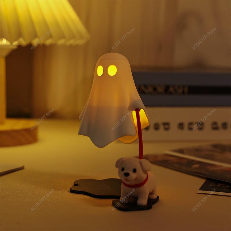 3D-печатный призрачный гуляющий пес Ночник Светодиодная теплая лампа Хэллоуин Настольная милая статуэтка щенка-призрака Декор спальни Подарок