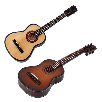 Handmade Miniature Guitar Wooden Musical Instruments Model Decorative Tiny Guitar Gift