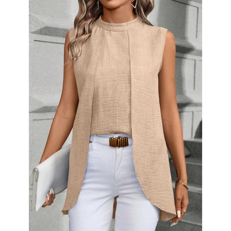 Sleeveless Women Loose Irregular Shirts Elegant Fashion Summer Blouse Solid Color Sweet Simple Office Long Tops Streetwear Casual Simple Clothing