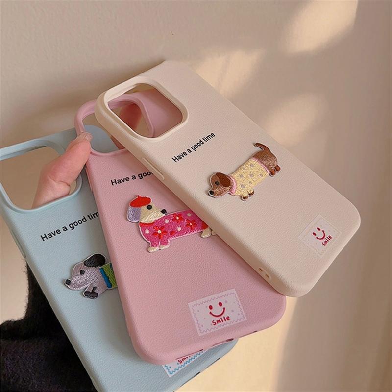 For iPhone 17 16 Pro Max Case Cute Cartoon Dachshund Litchi Pattern Phone Cover For iPhone 15 14 13 12 11 Pro XS Max XR 16 Plus