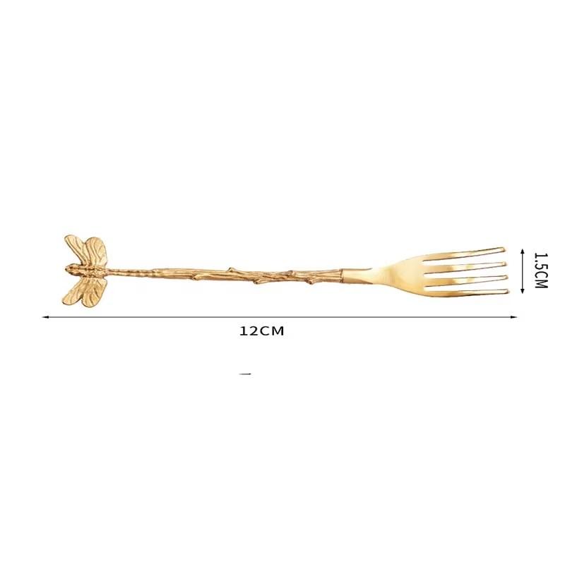 New Vintage Multiple Patterns Alloy Small Spoonfork Mini Royal Style Gold Carved Coffee Snacks Fruit Dessert Spoon Kitchen Tool