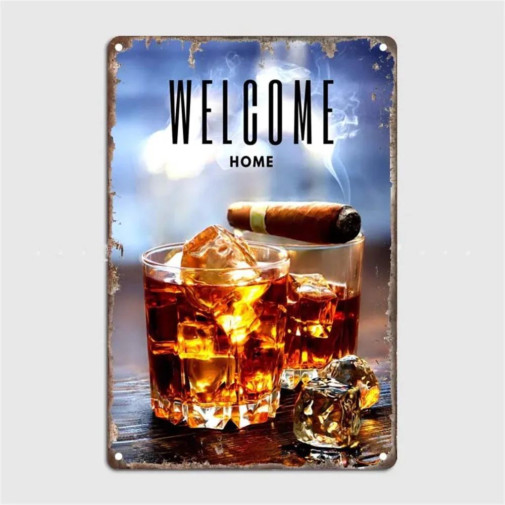 Vintage Whiskey Cigar Poster Metal Tin Sign Plaque Retro Decorative Plates For Garage Club Man Cave Bar Hotel Cafe Wall Decor