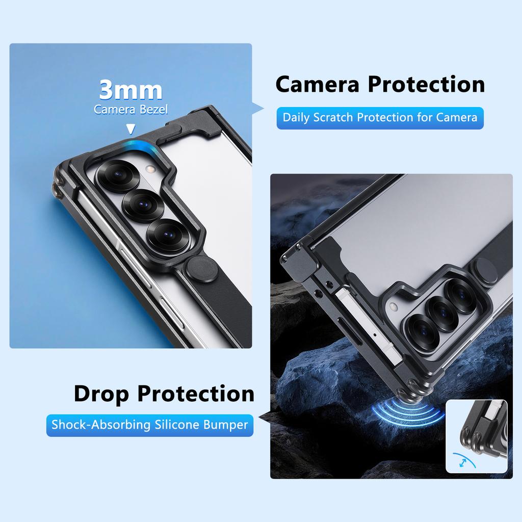 Oatsbasf Metal Frameless Phone Case for Samsung Galaxy Z Fold 6 Case With Stand & Secure Grip Shockproof Protection Phone Cover