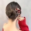 Chinese Style Rose Flower Hair Stick Hairpin For Women Red Flower Hair Comb Handmade Metal Alloy Headwear Girls Hair Accessories