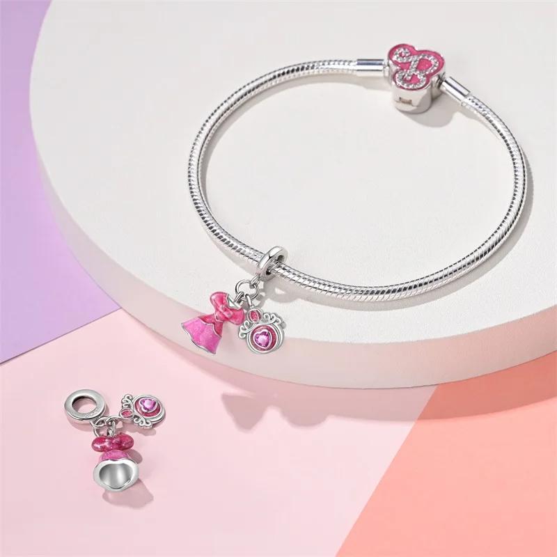100% Copper Charms Beads Fit Brand Original Bracelet Fashion Pink Princess Skirt Bag Lipstick Charms Diy Jewelry