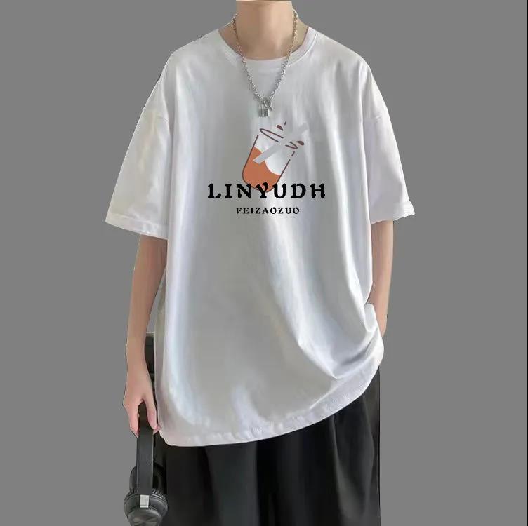 Men T-shirt Beach Trendy Print Tees Summer O-neck Short Sleeve Thin Shirt Soft Casual Loose Pullover for Teenage Students