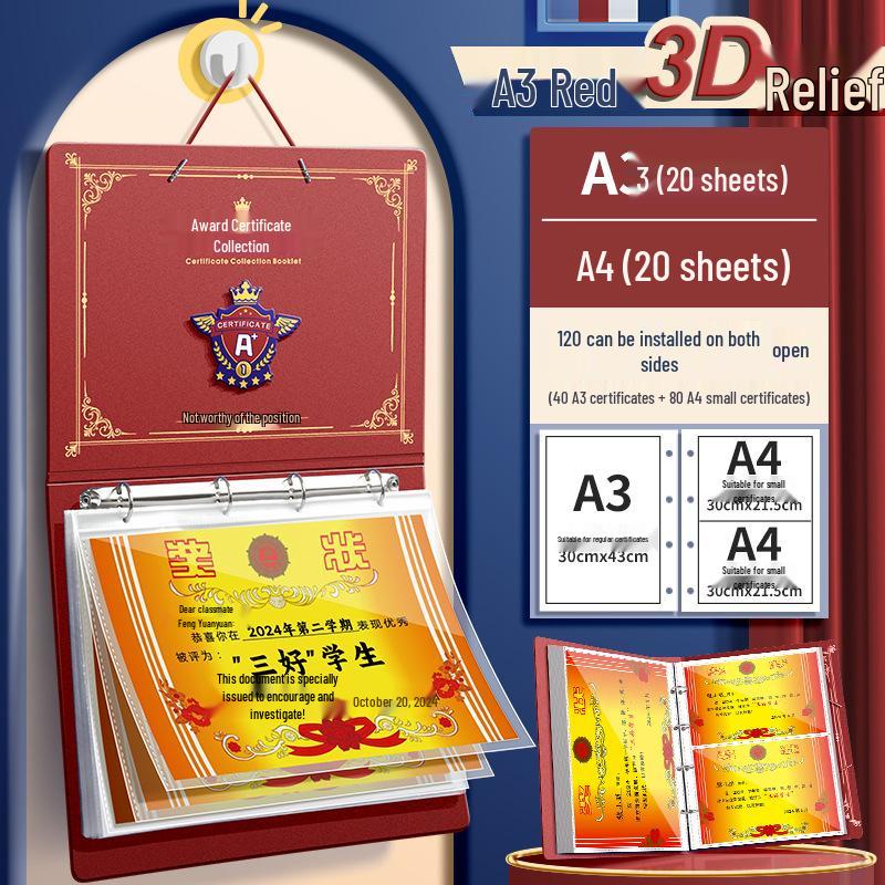 Student Certificate and Document Book - Thick A4/A3/A5 Storage for Test Papers and Honors