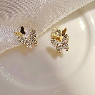 Silver Needle Korean Full Diamond Simple Butterfly Stud Earrings Women's Small Temperament Earrings Jewelry