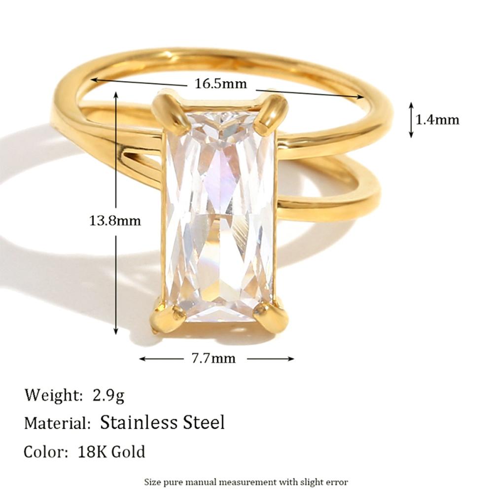 

MamacitaSlay 316L Stainless Steel CZ Solitaire Stackable Ring 18K Gold Plated Waterproof Jewelry For Women Elegant Daily Wear 8