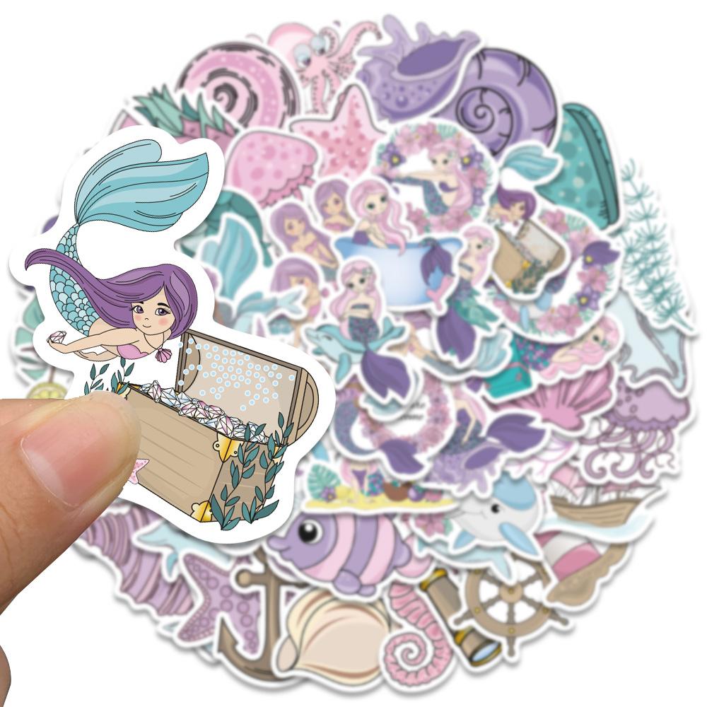 56Pcs Pink Kawaii Mermaid Girl Cute Stickers Skateboard Notebook Fridge Phone Guitar Luggage Decal Sticker Kids Toy