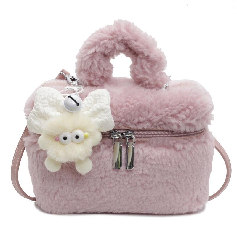 Fashion lamb plush square women's bucket bag new casual literary commuter women's shoulder crossbody bag