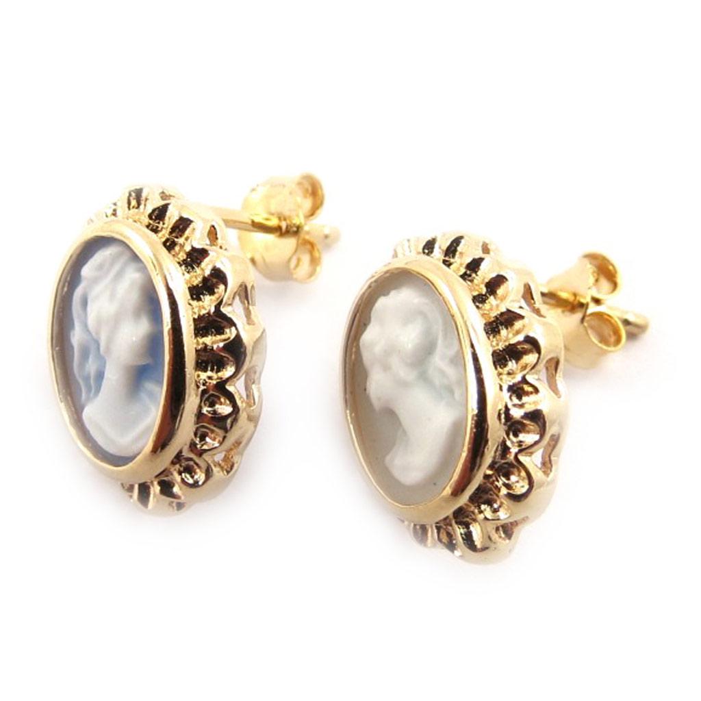 Les Trésors De Lily [J7202] – Vergoldete „Camee“-Ohrringe – goldblau – 11 x 14 mm