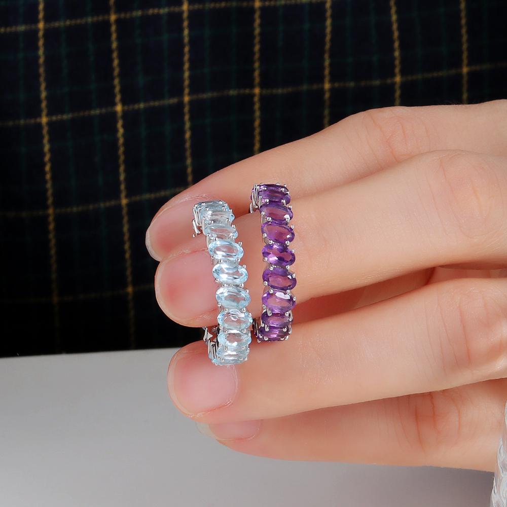 Pierścionek Elernality srebrny pełen kolorowych kamieni szlachetnych: naturalny błękitny topaz, ametyst, zielony agat owalny 3*5mm prosty pierścień