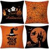 4PCS Halloween Pillow Covers Linen Decorative Cushion Covers Halloween Themed Throw Pillow Cases for Home Sofa Bedroom Living Room