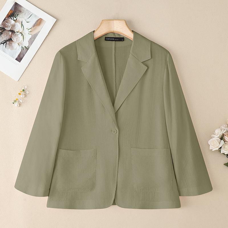 ZANZEA Damen Kerbkragen Locker Lässig Langarm Strickjacke Bluse