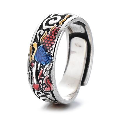 Retro Tickendes Gel Handwerkskunst Jingtai Blaues Emaille Tonglong Ring Herren und Damen Gleich Öffnung Kann Den Zeigefingerring Anpassen