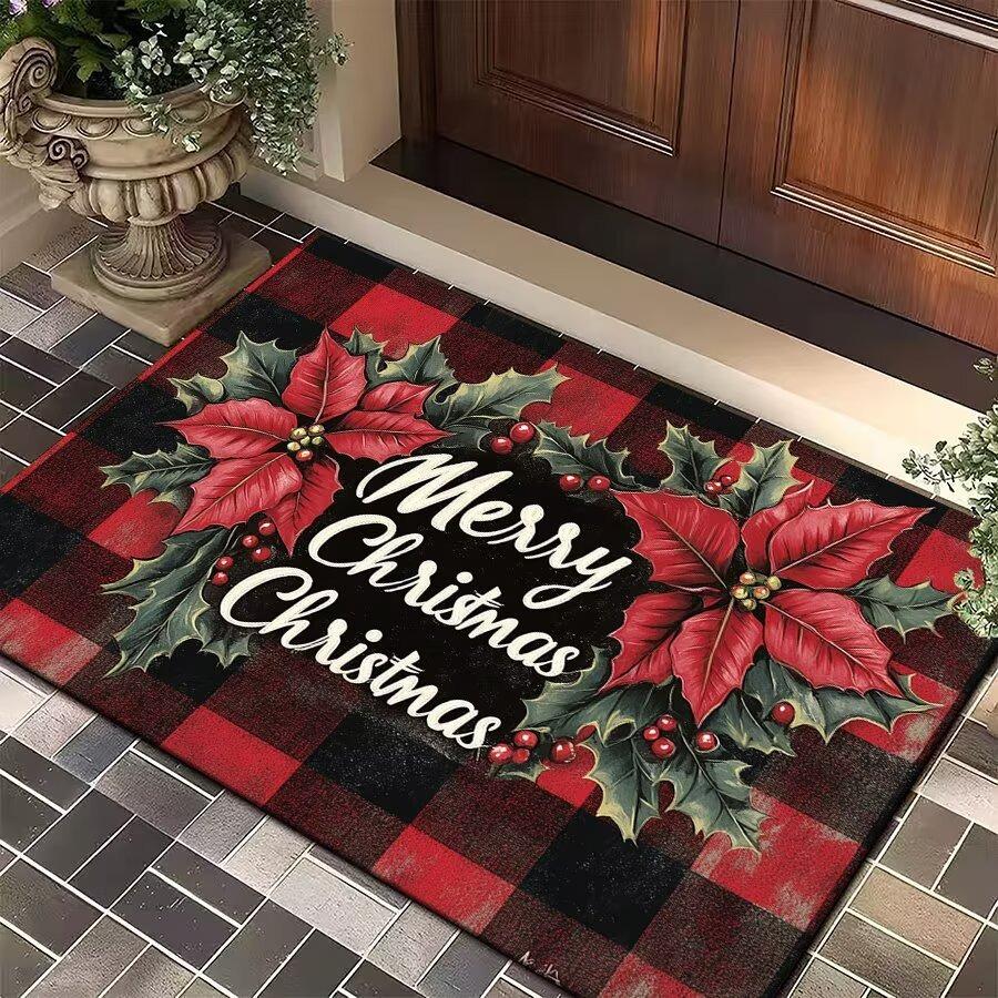 Christmas Snowman Pattern Carpet Floor and Door Pads Non Slip Soft Modern Style Living Room Entrance Bedroom Foot Mat Decoration