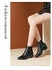Genuine Leather Low Heel Pointed Toe Martin Boots for Women - Autumn/Winter Velvet-Lined Thick Heel Ankle Boots