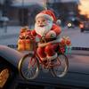 Double Sided Printed Tree Ornaments 2Pcs Christmas Santa Riding Bicycle Acrylic Hanging Ornament, Car Interior Rearview Mirror Charm, Holiday Backpack