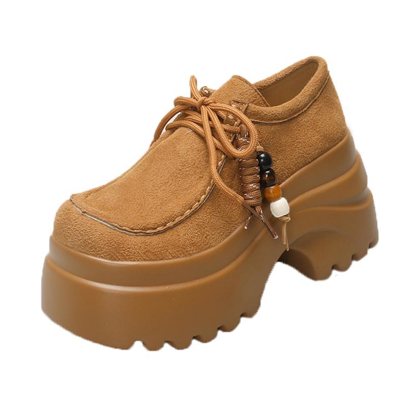 

Модные лоферы на платформе 9 см Женские 2025 Лето Универсальные Новые На шнуровке Кисточки с юбкой Одинарная обувь 34 коричневый