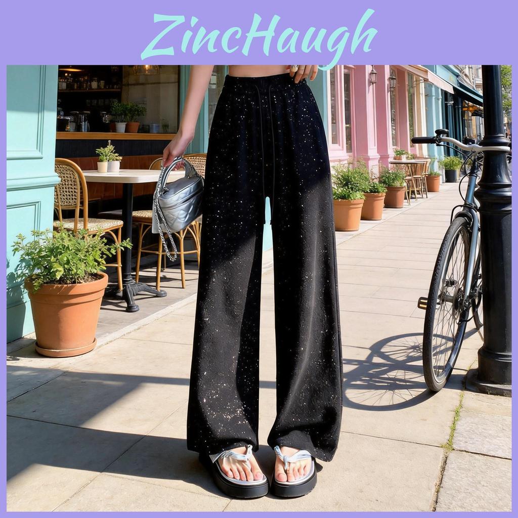Crystal Embellished Wide Leg Pants With High Waist For Summer Casual Wear