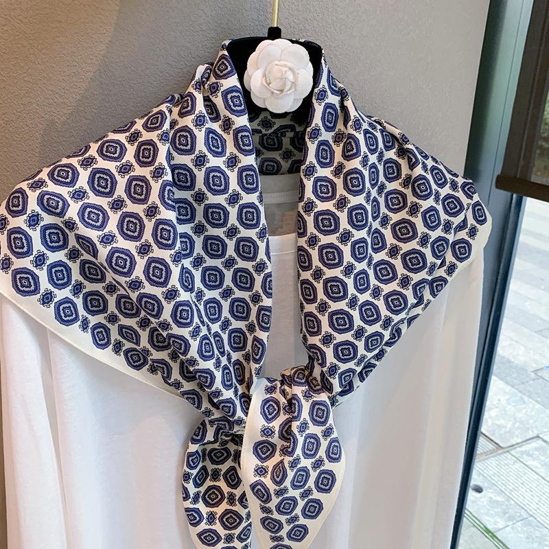 French Polka Dot Long Silk Scarf Women's Summer Neck High Sense Versatile Multi-purpose Decorative Scarf Triangular Scarf Silk Scarf