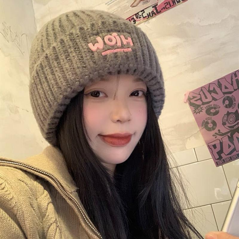 New Japanese High quality Wool Hat for Women In Autumn and Winter Ear Protection Warm Face  Small Knitted Cold Hat  Trendy Big Head Circumference