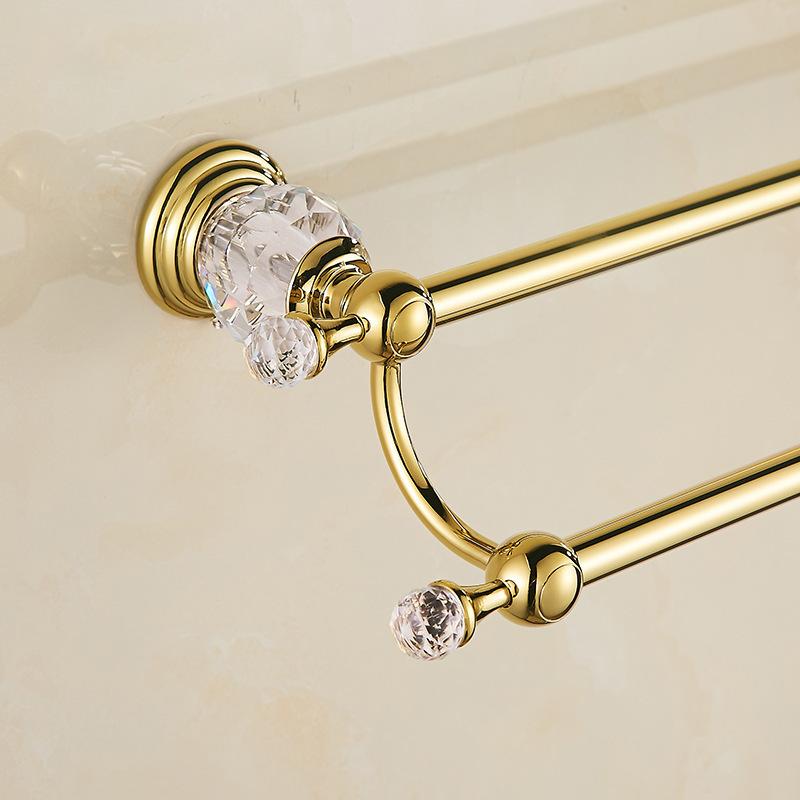 Luxury Crystal Bathroom Accessories Set Gold Polished Bath Hardware Set Wall Mounted Bathroom Products Basket Rack
